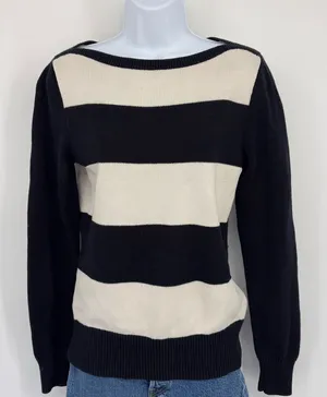 Lauren Ralph Lauren Striped‎ Boat Neck Long Sleeve Top Women SM Nautical Coastal thumbnail 1