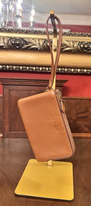 Coach‎ Brown Pebbled Leather Double Zip Wristlet Wallet Credit Card Organizer thumbnail 1