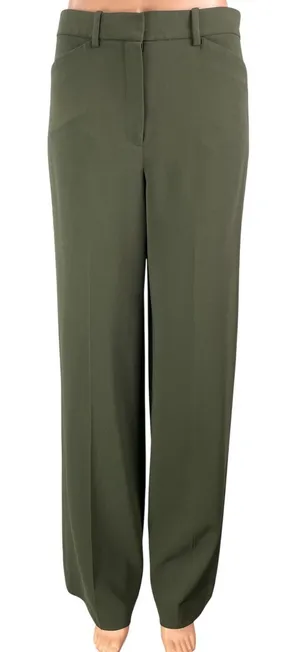 Theory Women's Olive Green High Rise Relaxed Straight Leg Trouser Dress Pants 0 thumbnail 1