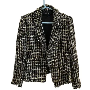 Silkland Black Cream Tweed Plaid Silk Suit Jacket blazer Old Money classic thumbnail 7
