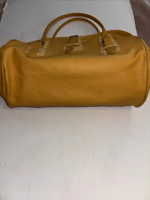 Estee Lauder Vintage Mustard Yellow Travel Bag Faux Leather..Overnight/Cosmetics thumbnail 6