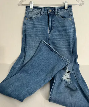 Nature Denim Ladies Distressed Flare Bottom Jeans thumbnail 1