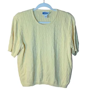 Pendleton Women’s Yellow Cable‎ Knit Short Sleeve Sweater size LP thumbnail 1