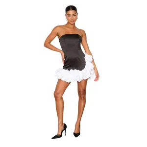 Lulus Evangela Black and White Satin Bubble-Hem Mini Dress size Large thumbnail 7