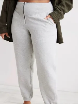 AERIE Fleece Corset Jogger Zip Front Sweatpants in Heather Gray Size L thumbnail 10