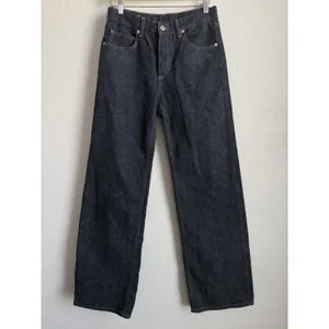 Zara Womens High Rise Wide Leg Rigid Denim Jeans Dark Raw Indigo Blue Size 2 thumbnail 5