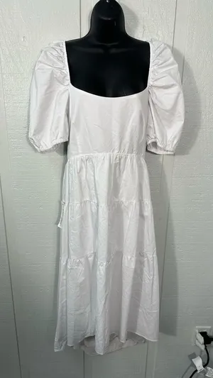 Bardot White High Low Puff Sleeve Dress Size 8 NWT thumbnail 1