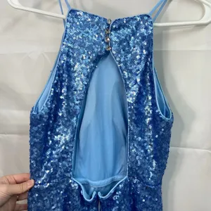 Azazie women's baby blue sequin high neck jeweled‎ maxi formal gown prom dress 6 thumbnail 6