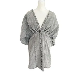 Joslin Studio Ayra Black Grey Denim Puff Sleeve Mini Dress Size 10 thumbnail 3