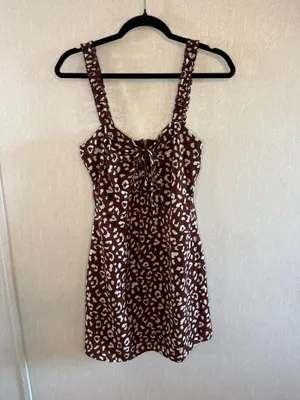 Cotton Candy LA Brown Leopard Print Mini Dress Medium Ruffle Strap thumbnail 4