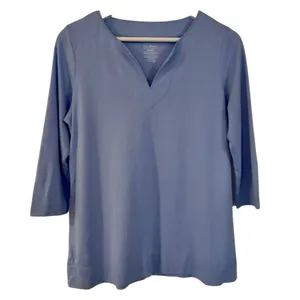 L.L. Bean supima cotton blue notch neck top size M thumbnail 2