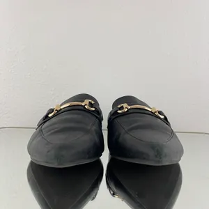 Black Leather Fortress Horse Bit Pointed Toe Slip On Loafer Mules thumbnail 9