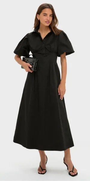 Tuckernuck Black Delaney Dress M Collar Puff Sleeve Classic Elegant Business thumbnail 1