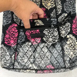 Vera Bradley Crossbody Bag Purse Quilted Black Pink Gray Floral Shoulder Bag‎ thumbnail 5
