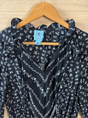 CeCe Black Floral Smocked Midi Dress Size XS thumbnail 9