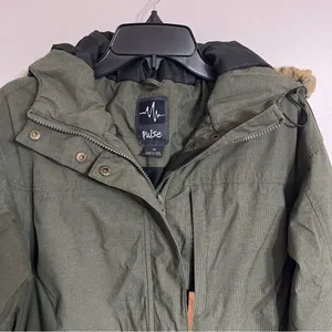 Pulse Olive Green‎ Hooded Winter Parka Jacket Faux Fur Trim Snow Skirt Medium thumbnail 6
