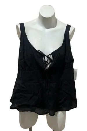 Torrid Tank Top Womens Size 2 Plus Black Tie-Front Peplum Cami V-Neck thumbnail 1