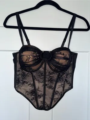 NWT Mesh Overlay Lace Corset Black Size M thumbnail 1