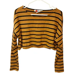 Free People Beach Zinnia Cropped‎ Brown Black Stripe Long Sleeve Top Size XS thumbnail 2