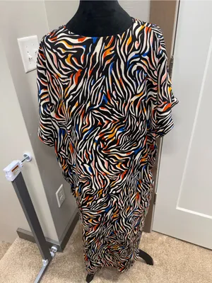 van winkle & co. Zebra Stripe V-Neck Short Dolman Sleeve Satin Midi Caftan Lg thumbnail 7