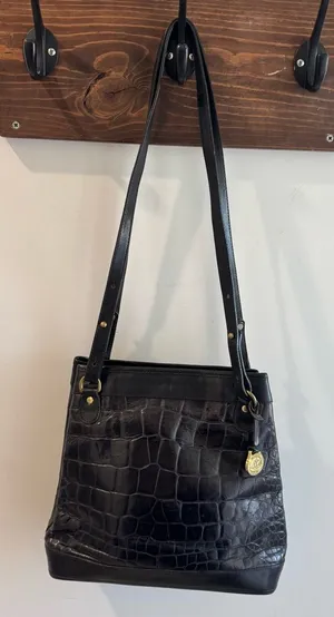 Vintage Brahmin Black Croc Embossed Leather Shoulder‎ Bag thumbnail 1