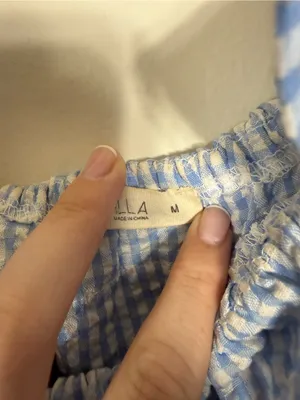 Illa Illa Blue White Gingham Ruffle Off The Shoulder Two Piece Short Set Medium thumbnail 6
