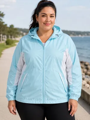 Columbia Omni-Shield Hooded Windbreaker Jacket Womens XL Blue White thumbnail 1