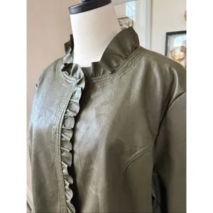 Hot in Hollywood Vegan Faux Leather Green Ruffle Jacket 2X thumbnail 5
