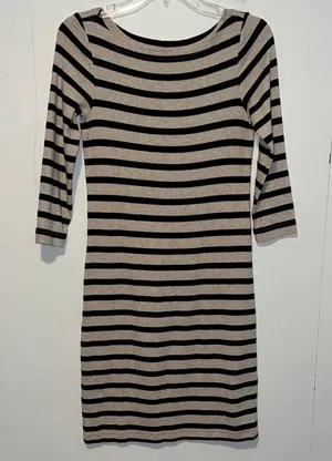 GAP Black and Tan Striped Long Sleeve Soft Knee Length Dress 0314269 thumbnail 1