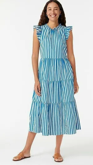 J. CREW Tiered Cotton Dobby Dress in Cape Stripe size‎ XS thumbnail 1