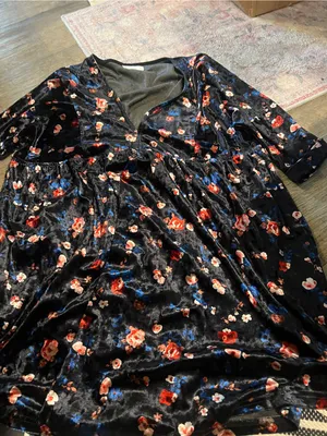 Natural Life Stella V-Neck Mini Black Velvet Vintage Floral Dress Boho Sz M thumbnail 10
