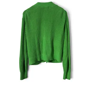 H&M Women Green Ribbed Knit V-Neck Cropped Cardigan Sweater Button Front Small thumbnail 4