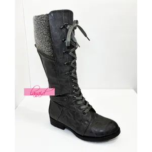 Spring Step Snowball Boots Grey Lace-Up Tall Knee-High Vegan Leather Flat Low 37 thumbnail 3
