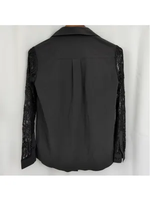 Deadstock Lovers + Friends Lace Sleeve Black Collared Shirt Small thumbnail 5