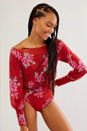 Free People Intimately‎ NWOT Undercover Printed Bodysuit Cherry Combo Top thumbnail 1