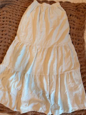 Petal & Pup White Linen Blend Tiered Maxi Skirt Small Elastic Waist Coastal thumbnail 2