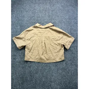 Nine West Women's Linen Blend Cropped Utility Shirt‎ Short Sleeves Khaki Size XS thumbnail 8