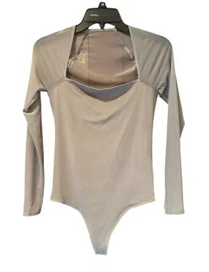 Abercrombie & Fitch Soft A&F Collection Square Neck Mesh Bodysuit Taupe Small‎ thumbnail 1