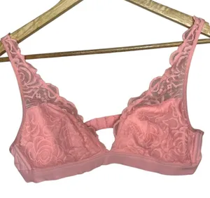 Victoria's Secret Pink Women's Medium Bralette Lace Plunge Pink Floral Feminine‎ thumbnail 1