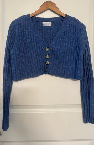 Urban Outfitters Blue Ribbed Cropped Button Cardigan Sweater thumbnail 1