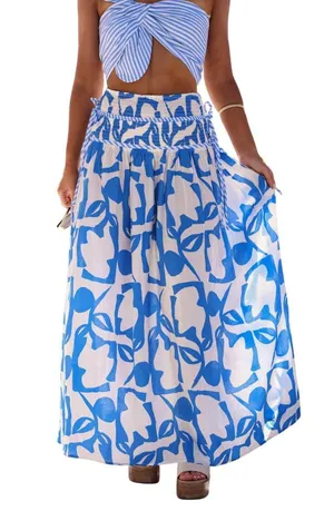 Promesa Cabana Floral Tie Detail Maxi Skirt Blue - Small thumbnail 1