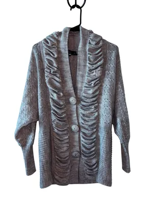 Anthropologie Gray Ruffle Button Down Cardigan  thumbnail 1