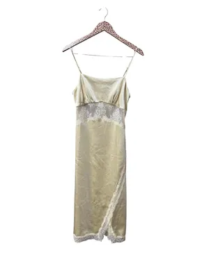 Song of Style Mala Satin Slip Lace Inset Midi Dress Pearl Beige Small Revolve thumbnail 3
