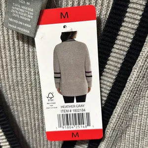 Matty M Gray Cardigan with Black and Burgundy Stripes thumbnail 8