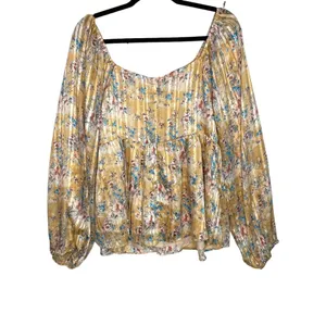 Mittoshop Gold Floral Boho Festival babydoll Long sleeve top Large‎ Metallic thumbnail 2