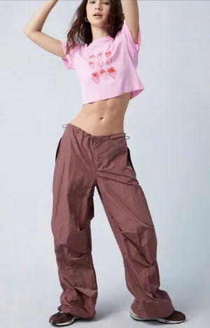 PacSun Mauve Brown Nylon Parachute Pants Wide Leg Streetwear MB7338 Small thumbnail 1