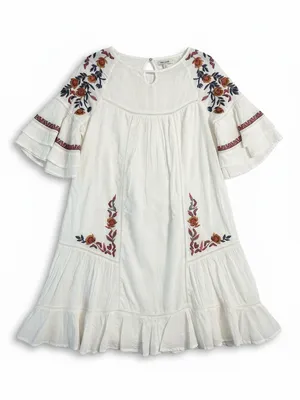 Free People Tunic Dress Womens XS Ivory NEW Embroidered Boho Ruffle thumbnail 5