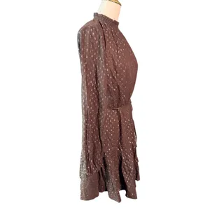 Gap Womens Brown Metallic Clip Dot Smocked High Neck Tiered Mini Dress Small NEW thumbnail 3