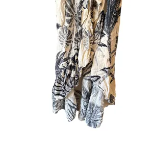 Tropical Palm Print Wrap Dress Cream Black Ruffle High Low Midi Small‎ thumbnail 8