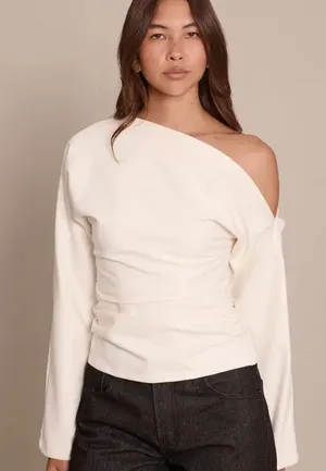 PLT One-Shoulder Cream Long Sleeve Top thumbnail 1